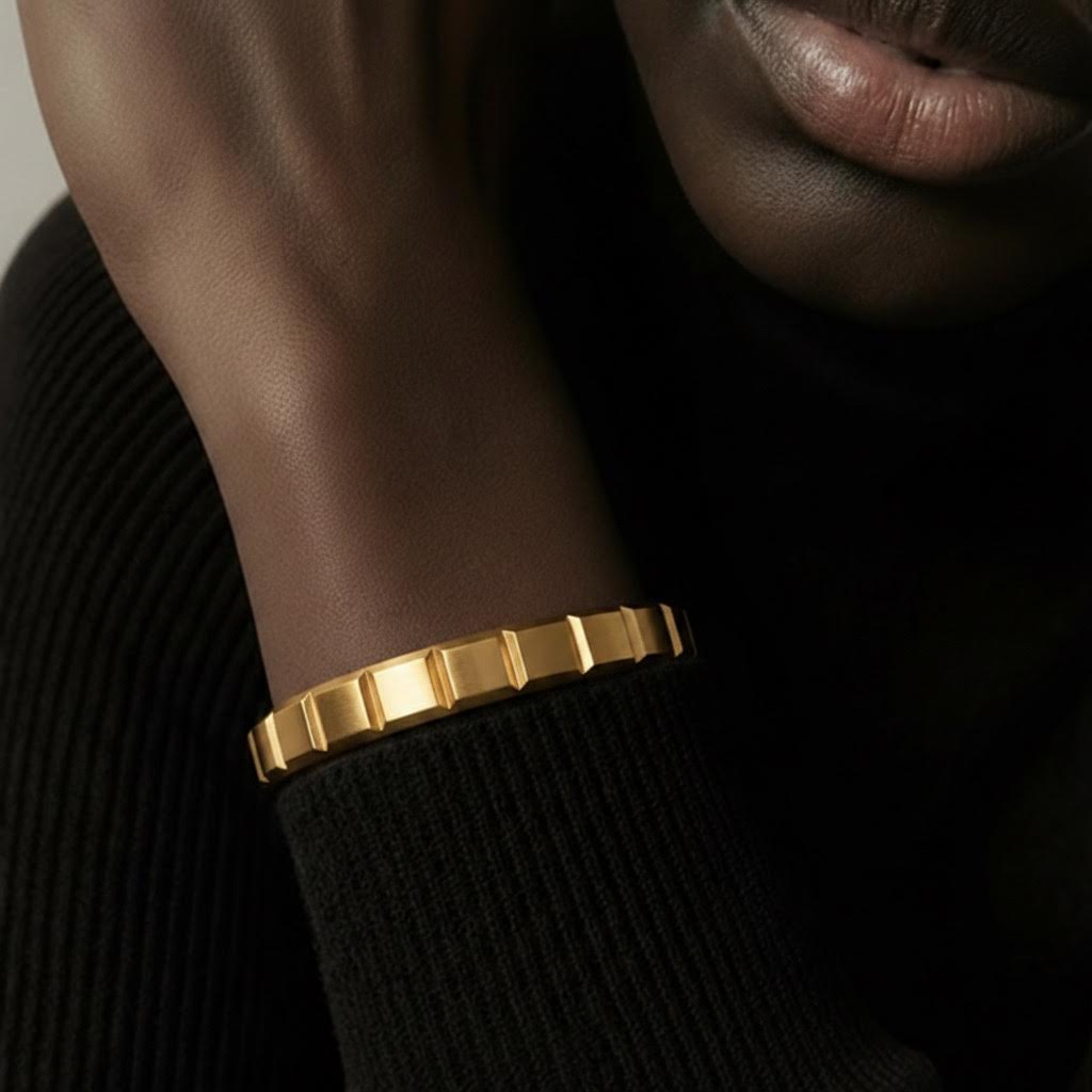 BG611G B.Tiff Gold Simplicity Matte Box Cut Adjustable Bangle Cuff