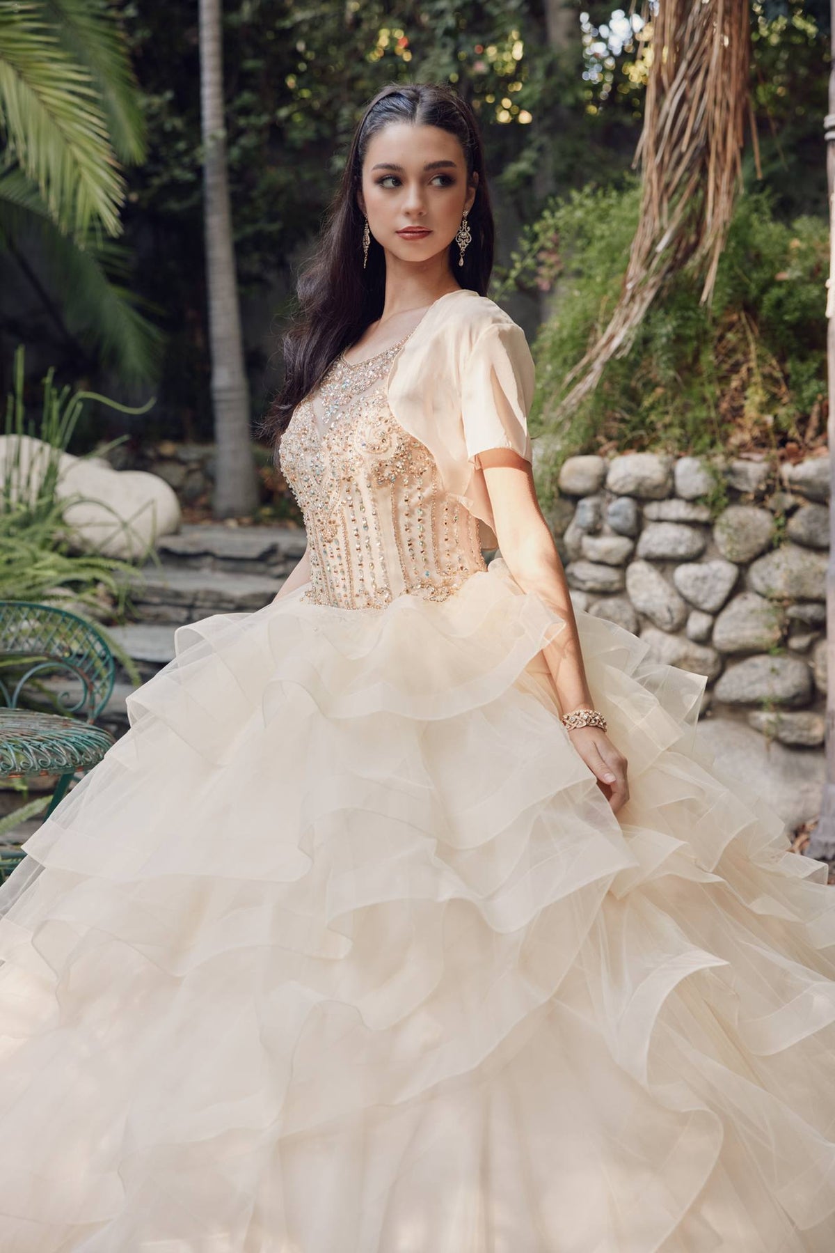 Juliet 1423 A-Line Princess Ball Gown Ruffled Tiered Tulle with Jacket