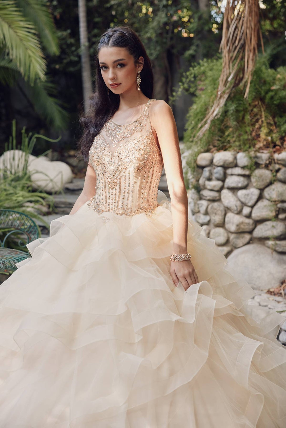 Juliet 1423 A-Line Princess Ball Gown Ruffled Tiered Tulle with Jacket