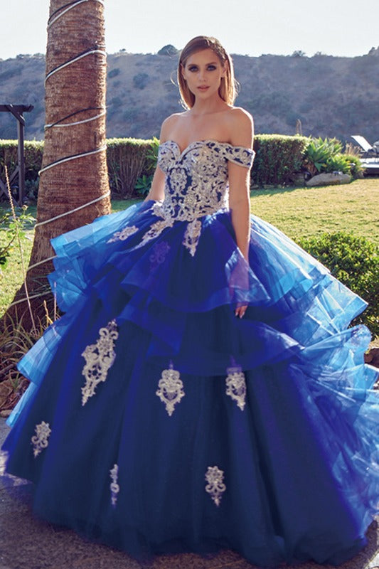 Juliet 1432 Dress Quinceanera Ball Gown Metallic Embroidery Glitter Tulle