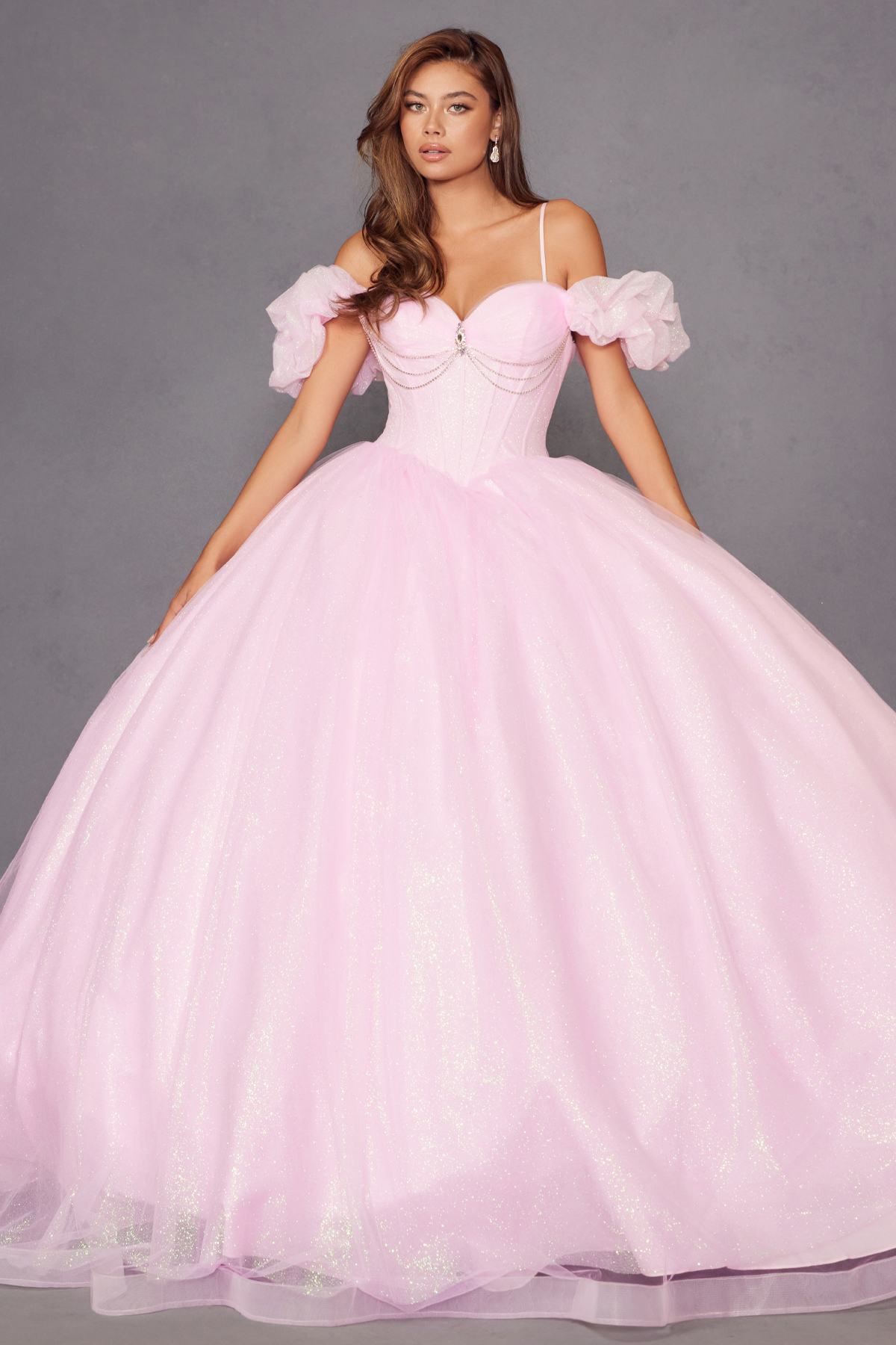Juliet JT1487H Cold Shoulder quinceanera Ball Gown
