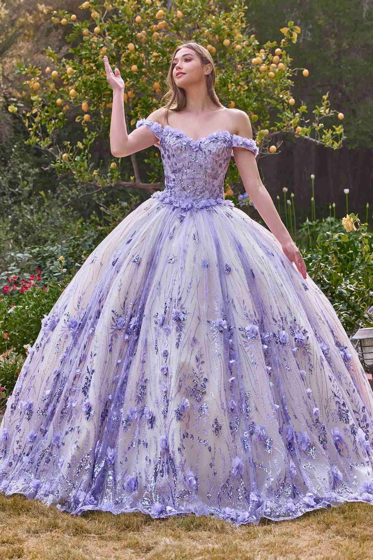 Ladivine 15704 Off the Shoulder Quinceanera Floral Ball Gown