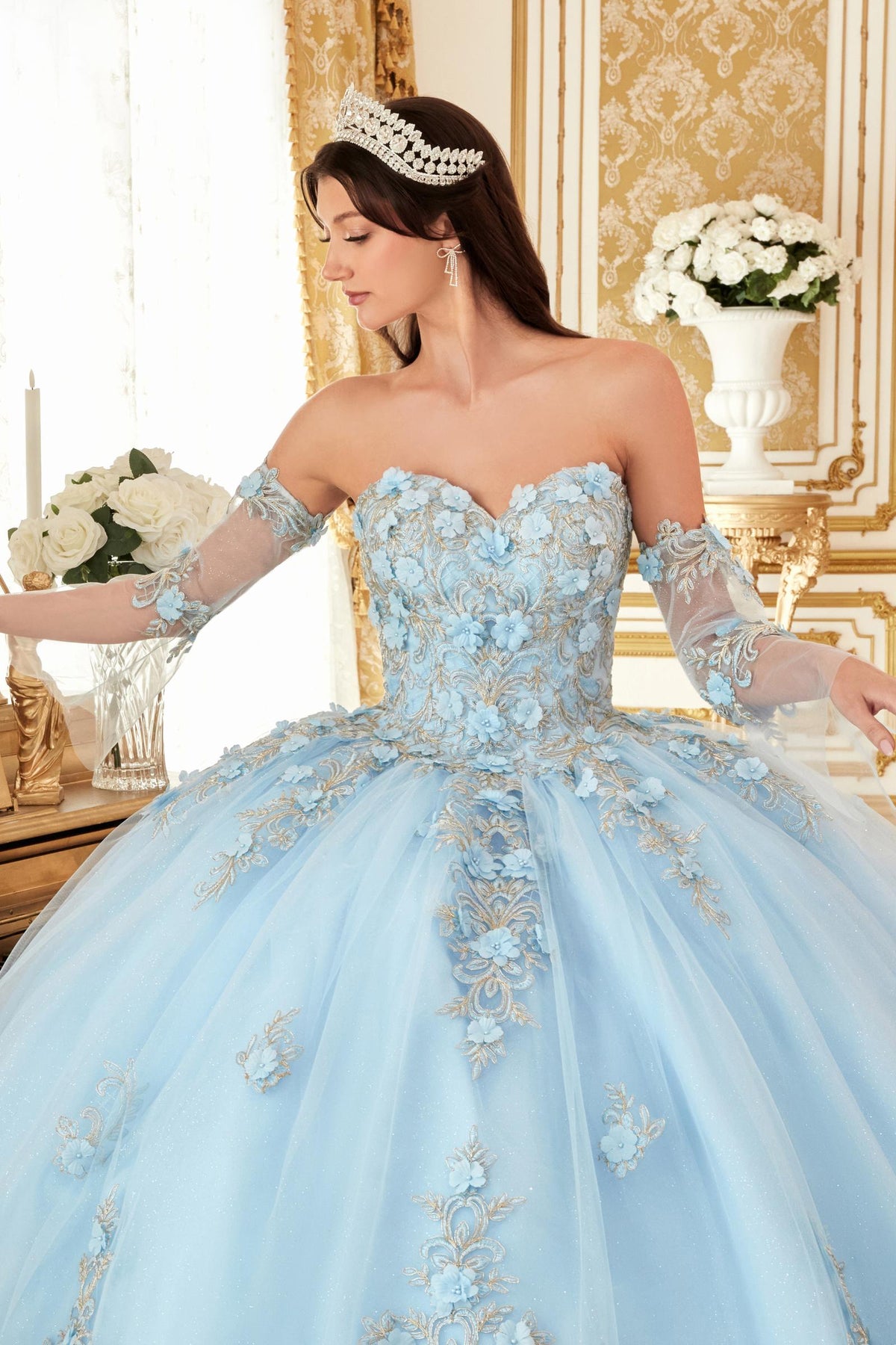 Ladivine 15714 Long Poofy Cinderella A-Line Ballgown Strapless with Gloves