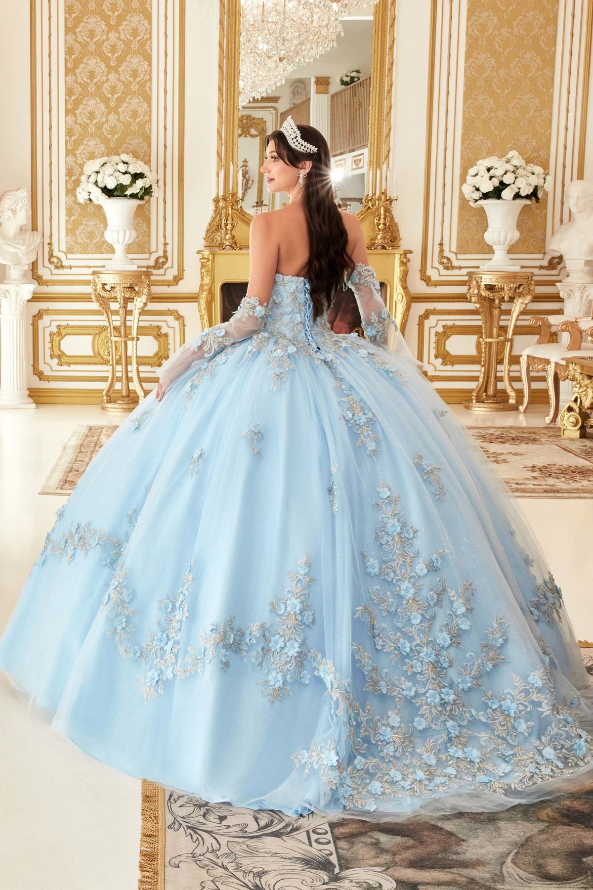 Ladivine 15714 Long Poofy Cinderella A-Line Ballgown Strapless with Gloves