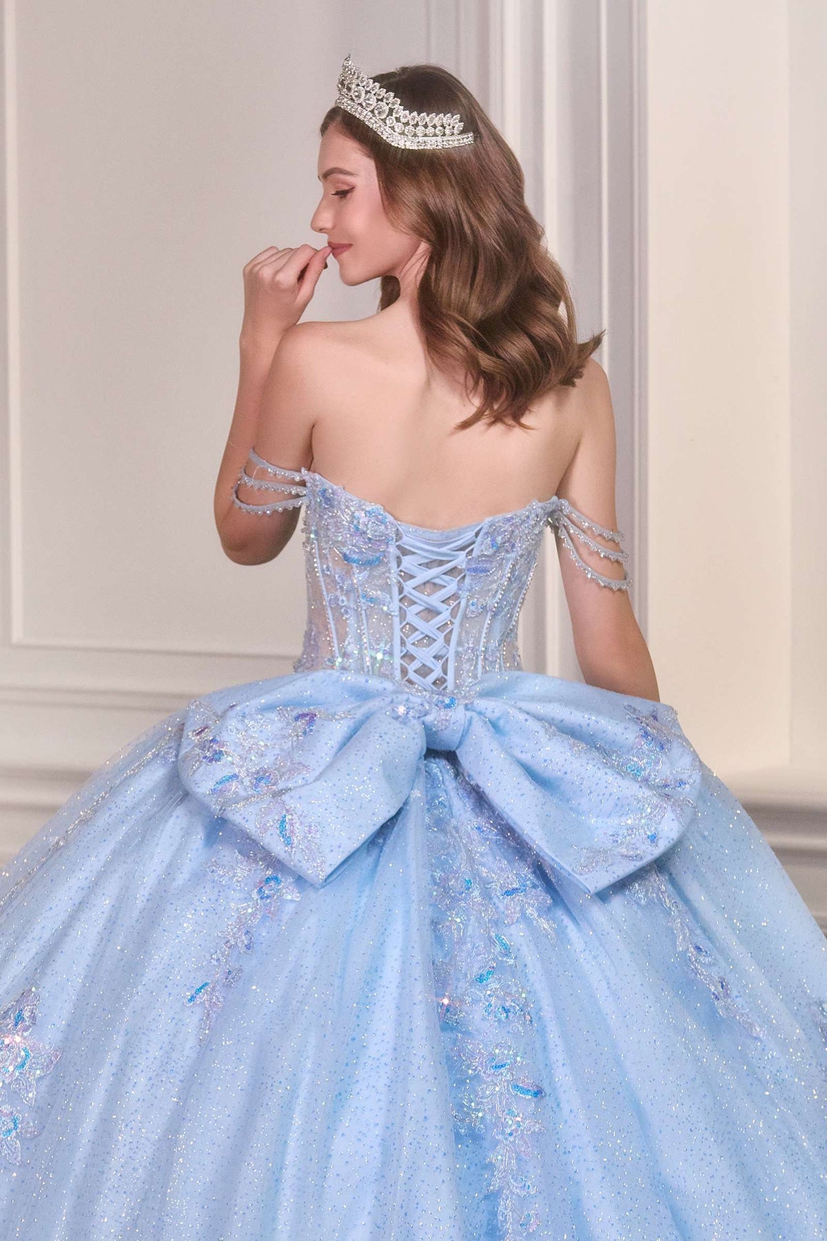 Ladivine 15735 Off the Shoulder Beaded Corset Bodice Quinceanera Ball Gown