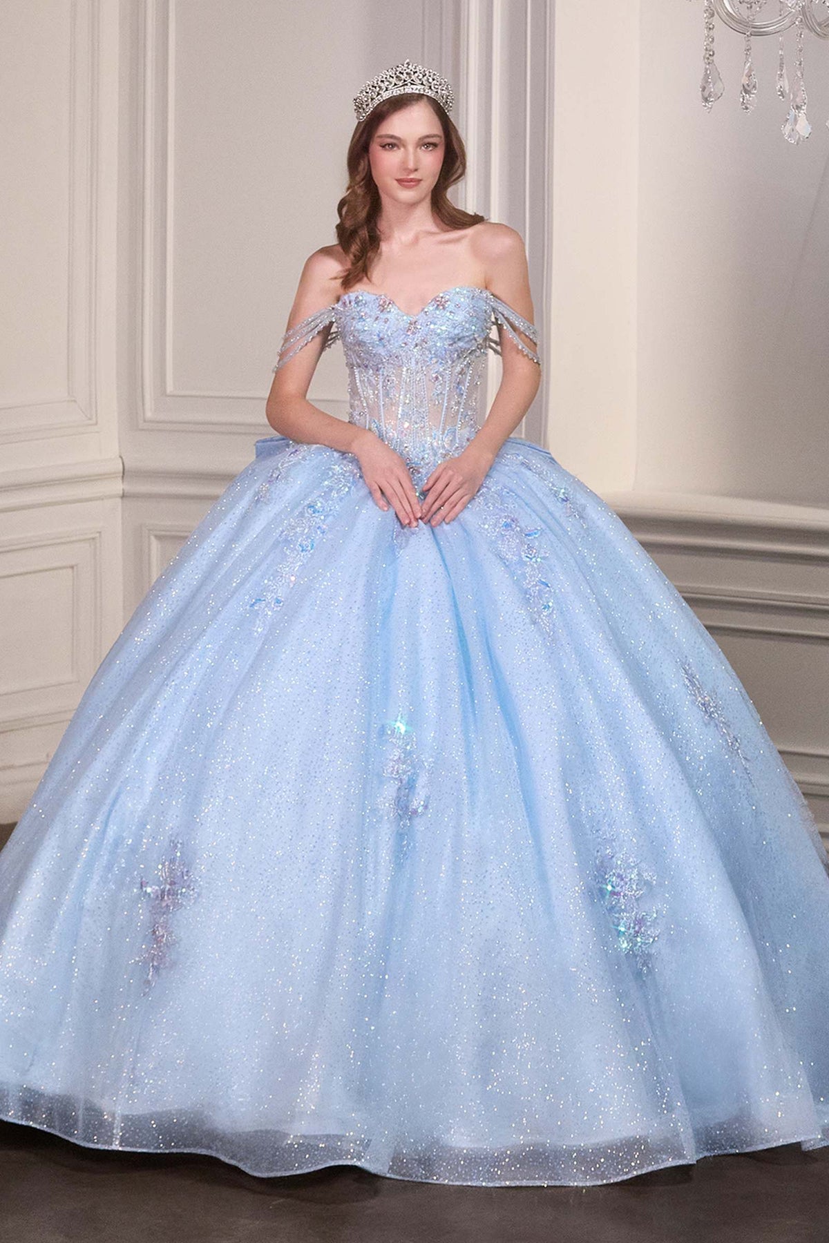 Ladivine 15735 Off the Shoulder Beaded Corset Bodice Quinceanera Ball Gown