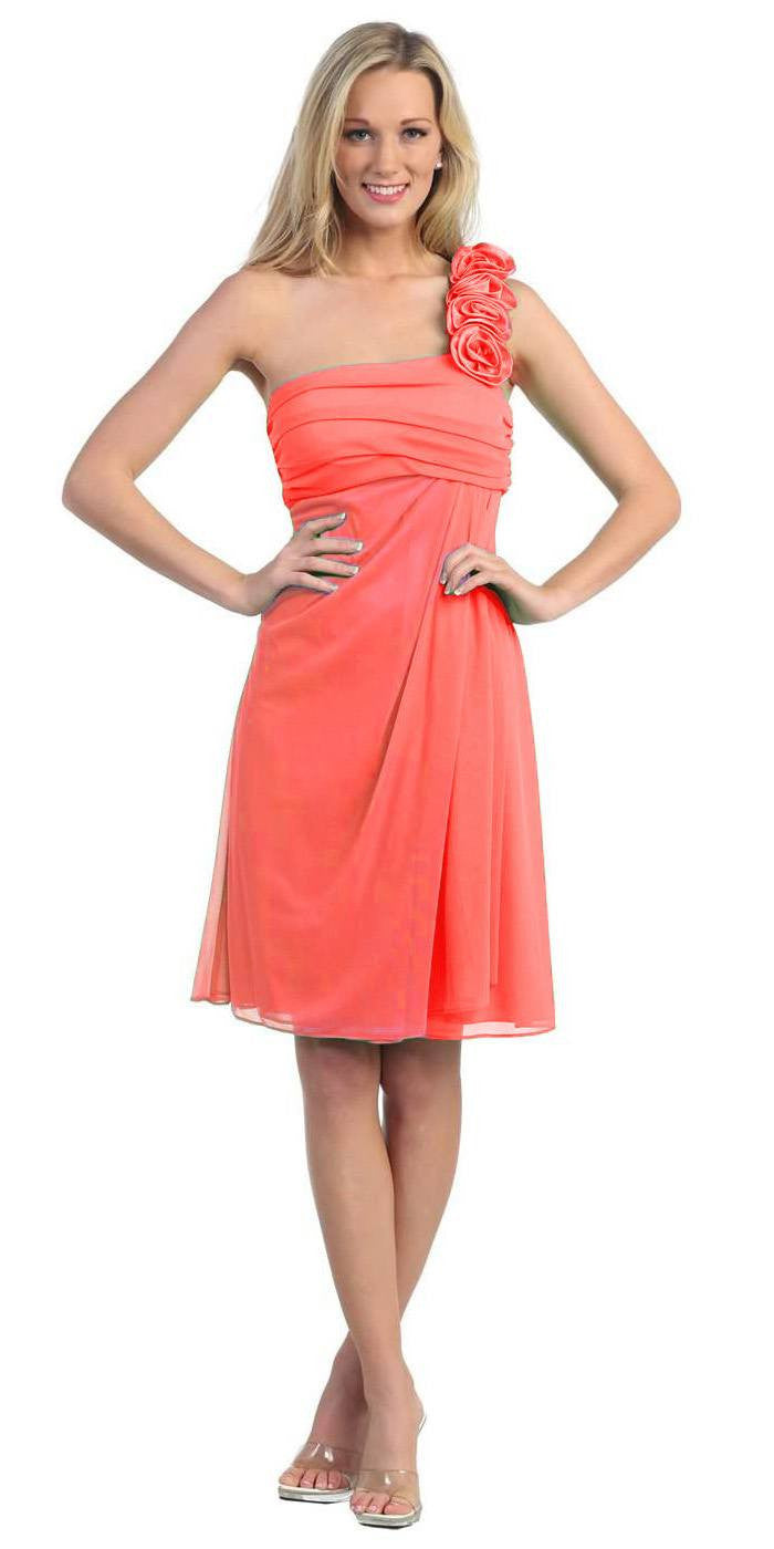 CLEARANCE - Eureka 1801 One Shoulder Knee Length Chiffon Dress (Size 2XL)