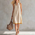 Women's Sleeveless V-Neck Button-Front Pocketed A-Line Midi Dress