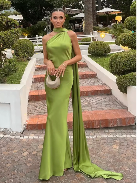 Spring Satin Halter Dress