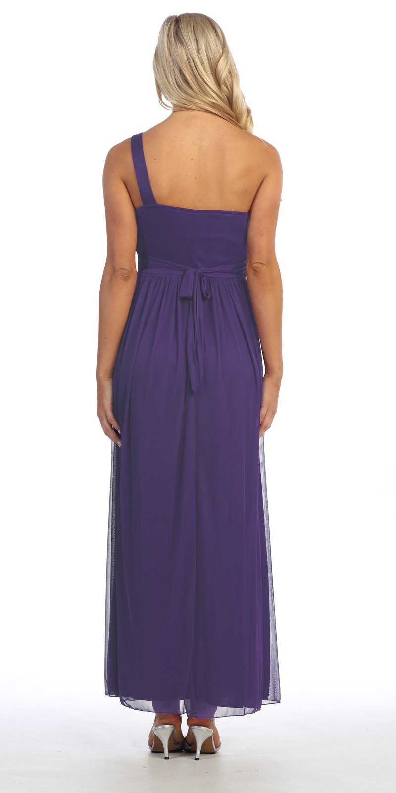 CLEARANCE - Celavie 2095L Dinner Party Long Plum One Shoulder Dress Chiffon (Size XL)