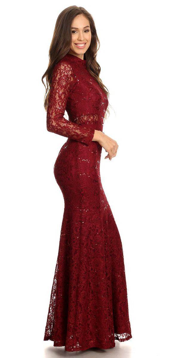 CLEARANCE - Eureka 2095 Long Sleeve Lace Dress Mock 2-Piece High Neck (Size XL)