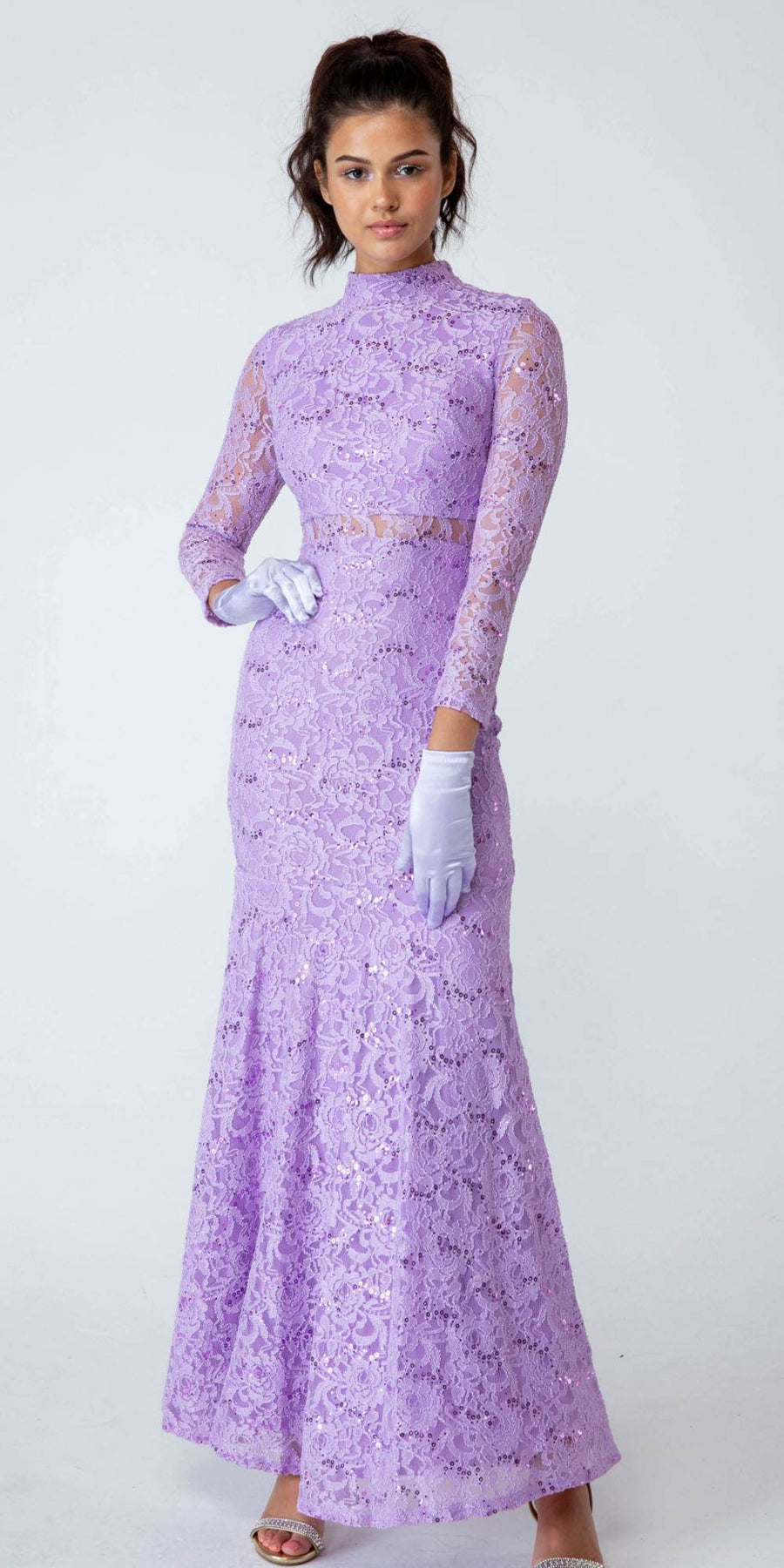 CLEARANCE - Eureka 2095 Long Sleeve Lace Dress Mock 2-Piece High Neck (Size XL)