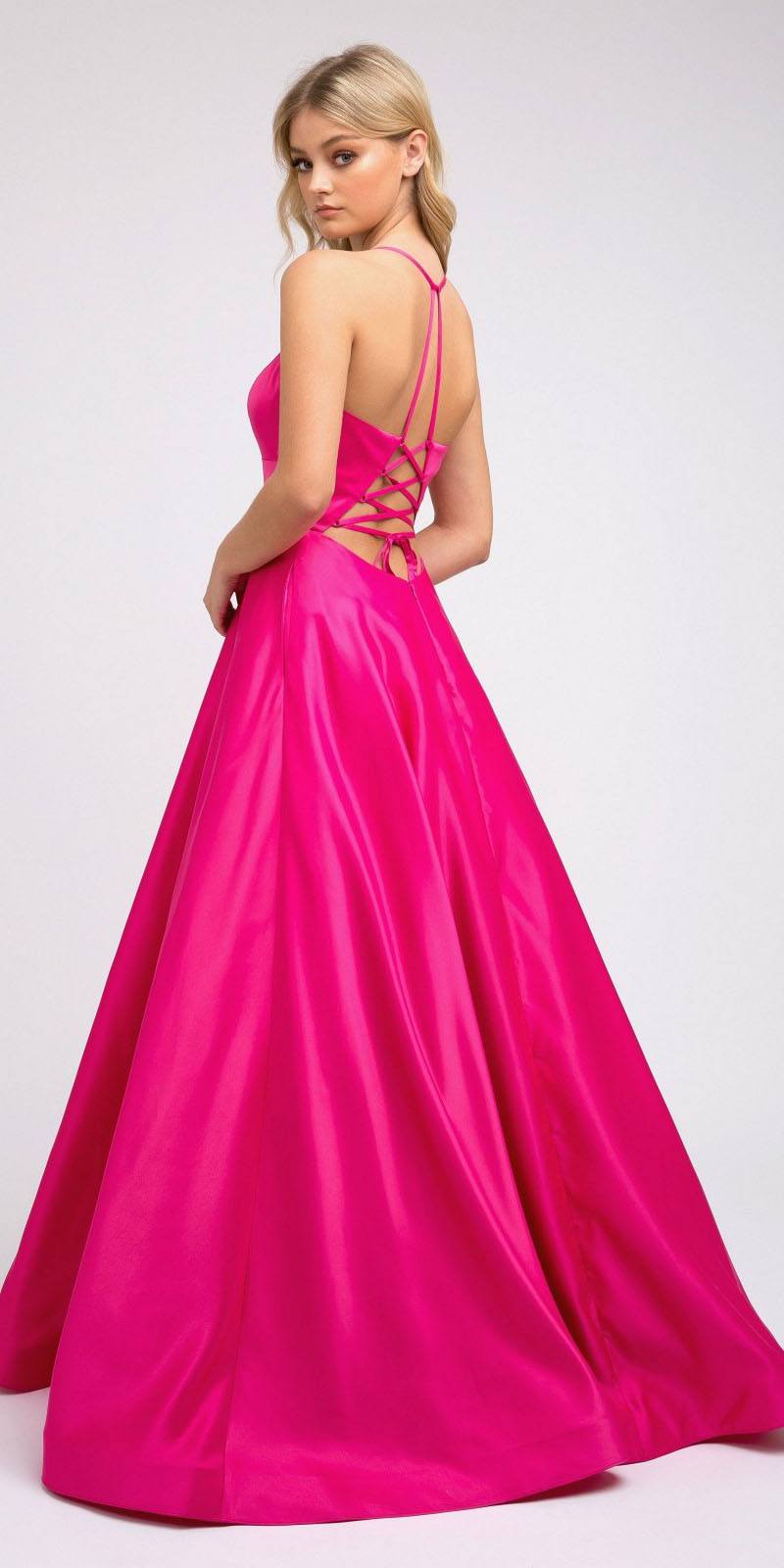 Juliet 230 Stylish Back Long A-Line Satin Prom Dress with Pockets