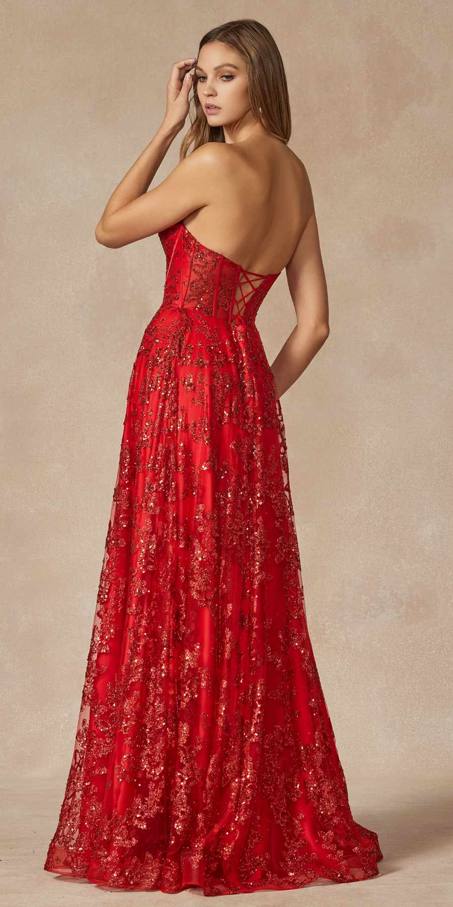 Juliet 2403 Long Butterfly Glitter Embroidered Gown with Corset Top