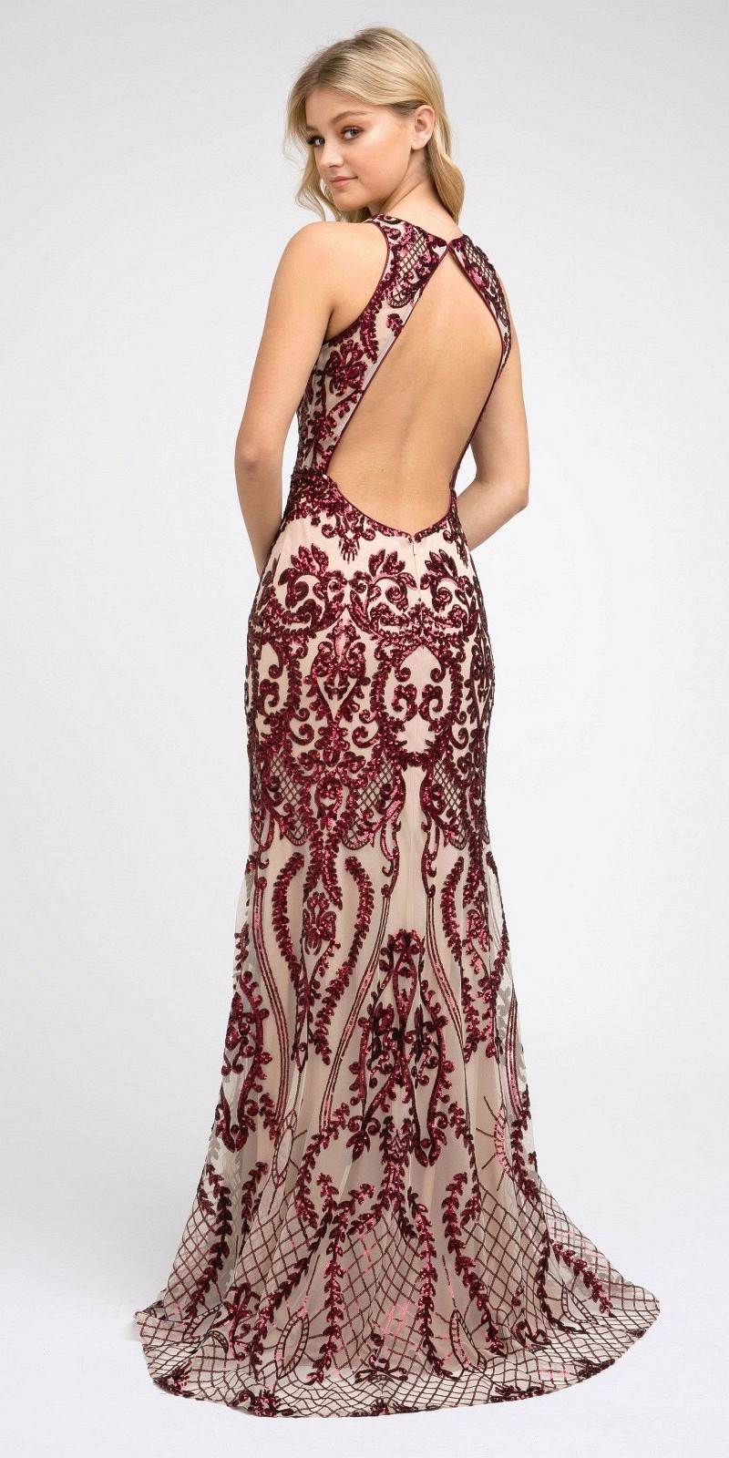 Juliet 243 Sequins Long Evening Dress Cut-Out Back