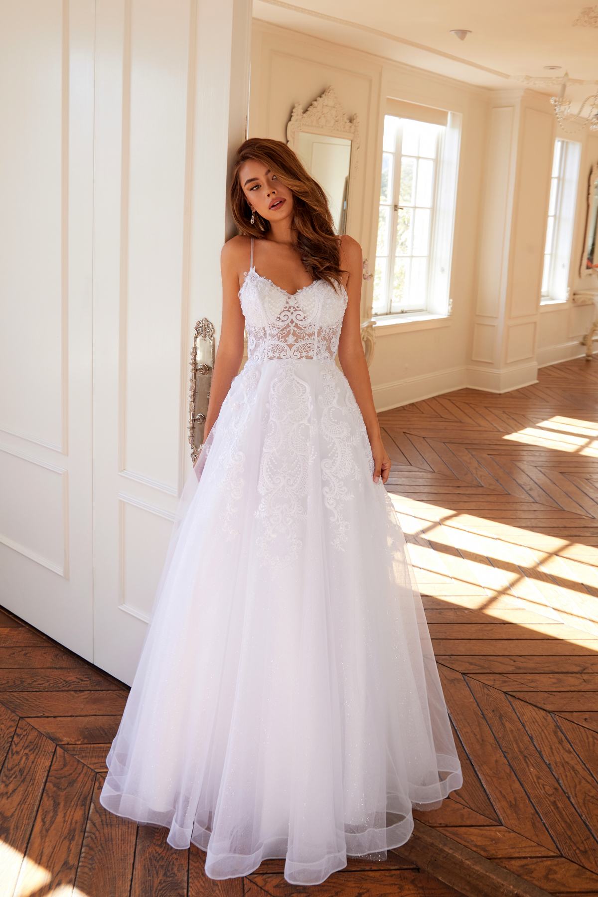 Juliet JT2482SW Floor Length A-Line Lace/Tulle Wedding Ball Gown