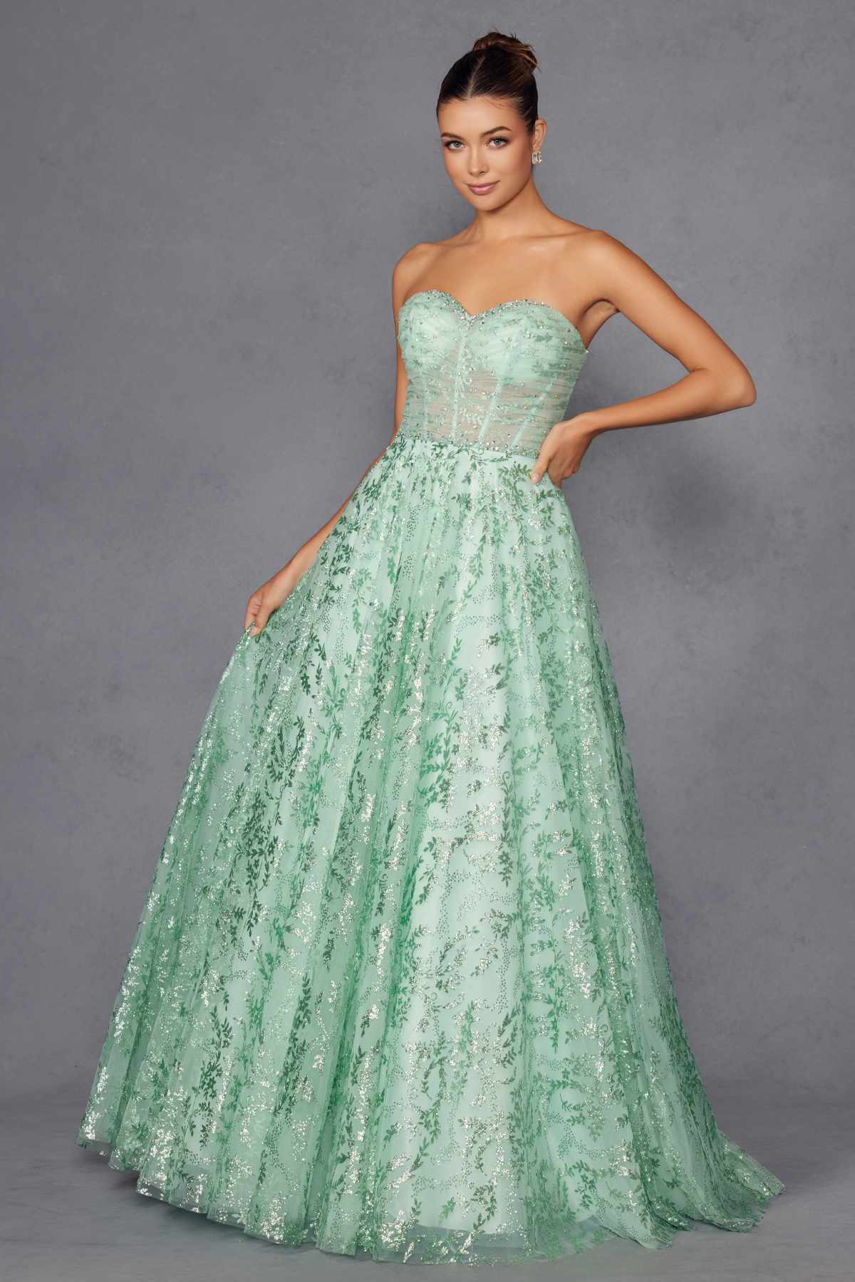 Juliet JT2547S Strapless Sweetheart A-Line Mint Gown