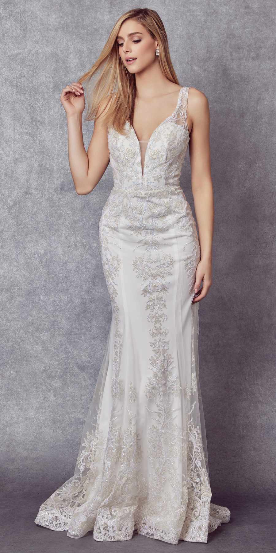 Juliet 277W Fancy Glitter Design Tulle Mermaid Wedding Dress