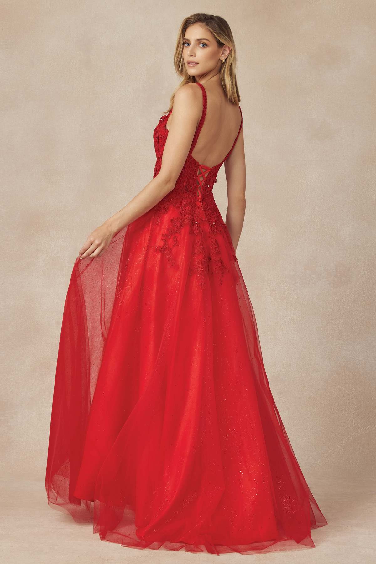 Juliet 283 3D Flowers Embroidered Tulle Glitter Skirt High Slit