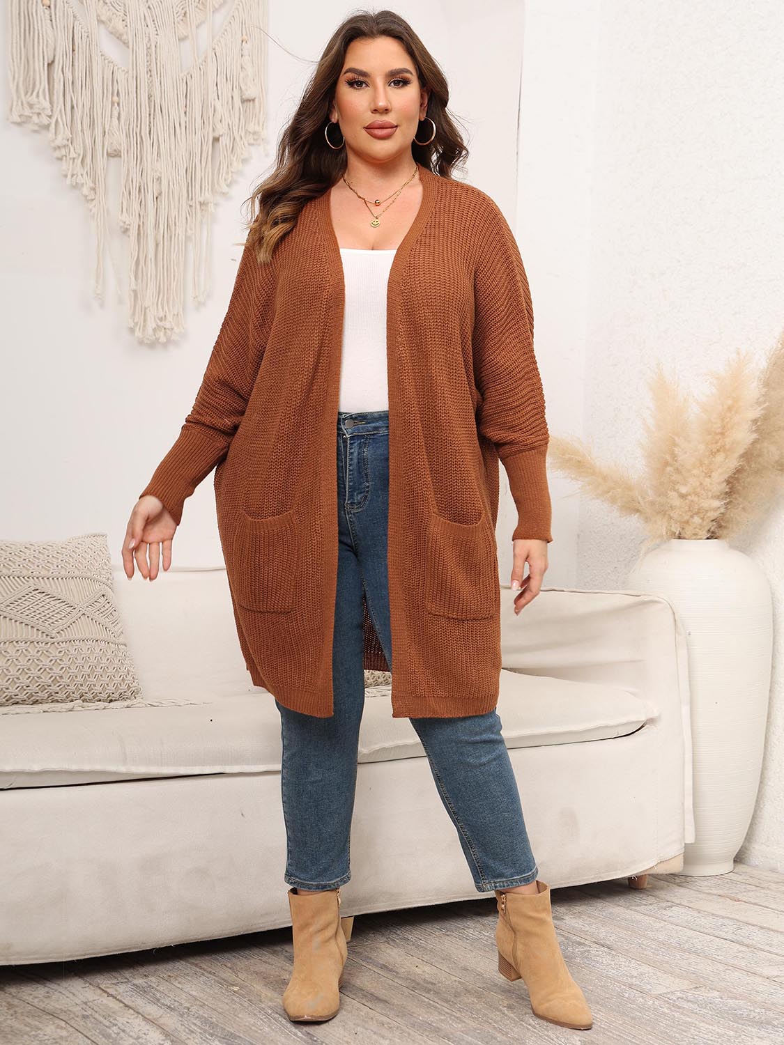 Open Front Cardigan With Pockets