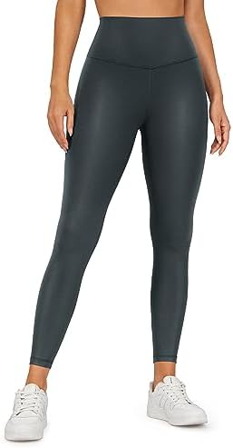 Leather Leggings - CRZ YOGA Butterluxe Matte Faux Leather Leggings for Women 25" - High Waisted Stretch Ankle Leather Pants Pleather Tights