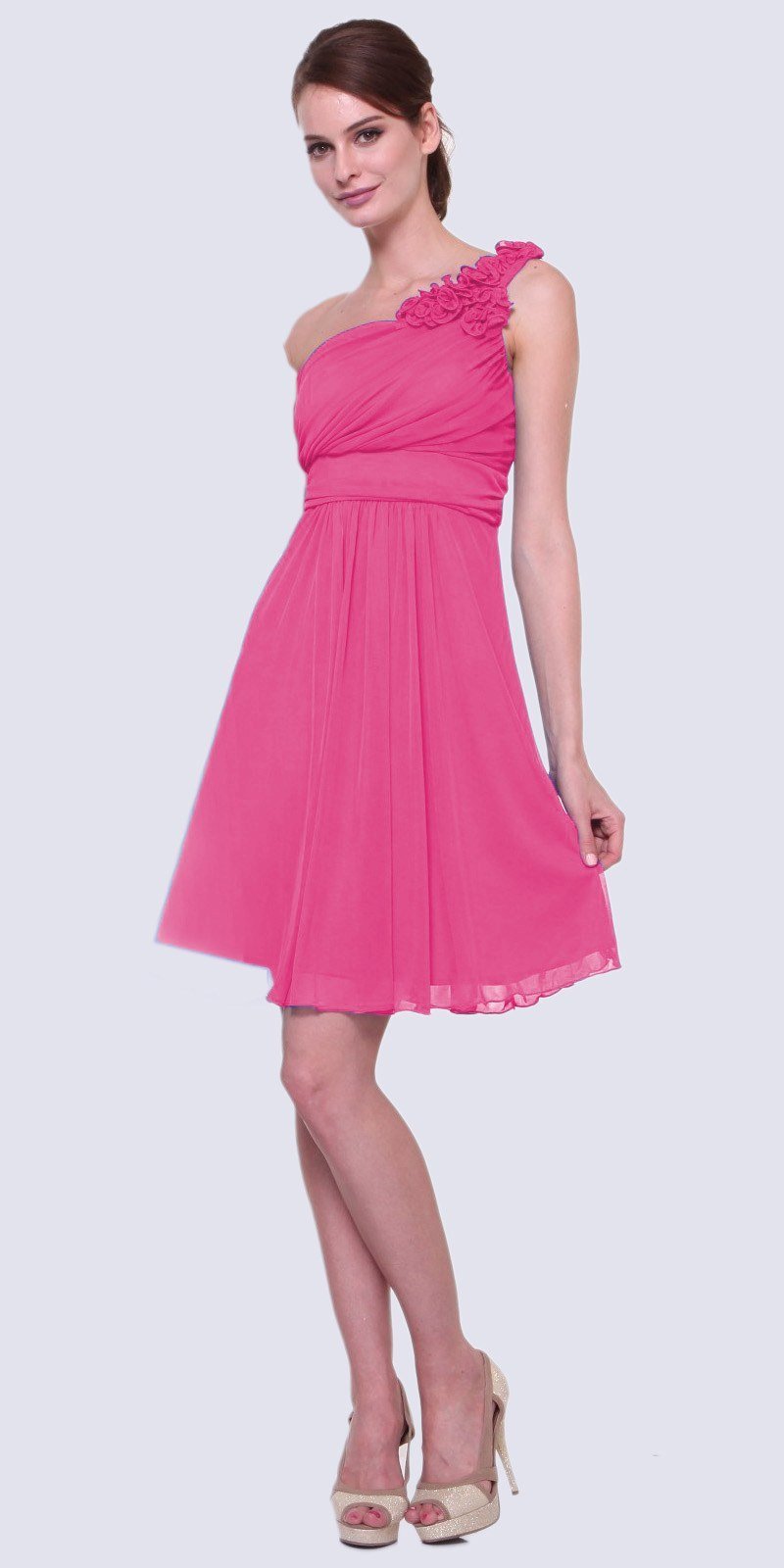 CLEARANCE - Cinderella Divine 3909 One Shoulder Chiffon Dress (Size 2XL)