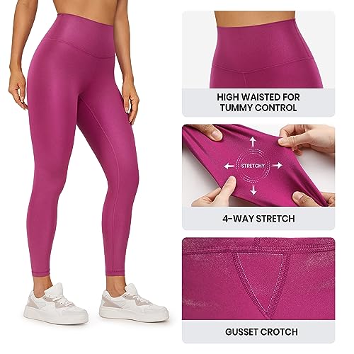 Leather Leggings - CRZ YOGA Butterluxe Matte Faux Leather Leggings for Women 25" - High Waisted Stretch Ankle Leather Pants Pleather Tights