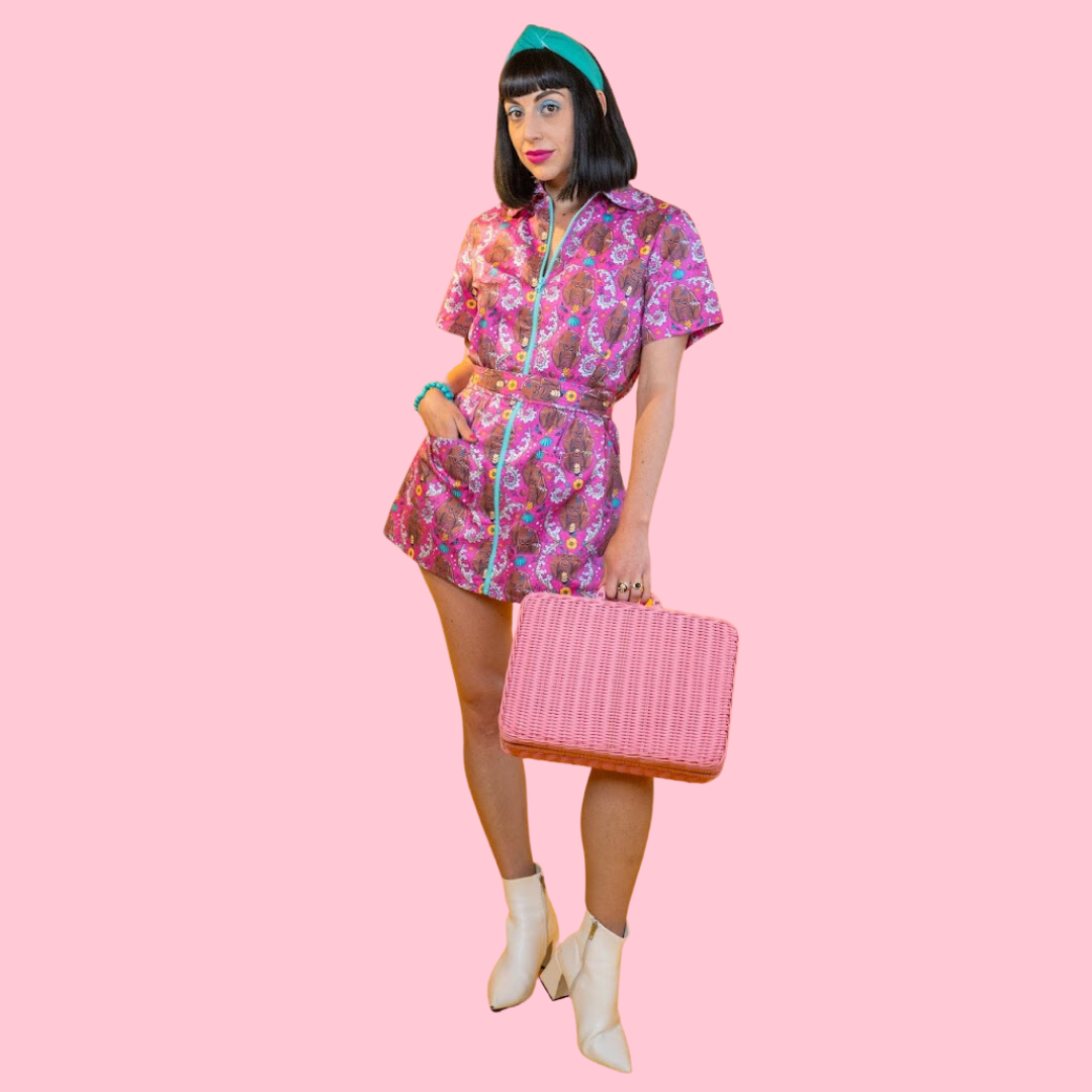 Cheeky Monkeys Zip-front Mini in Magenta