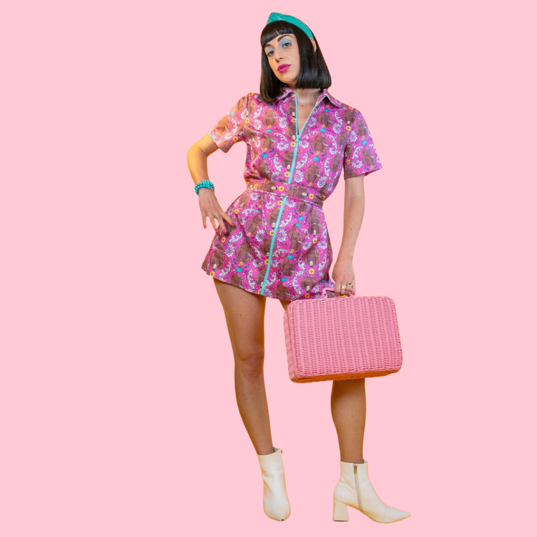 Cheeky Monkeys Zip-front Mini in Magenta