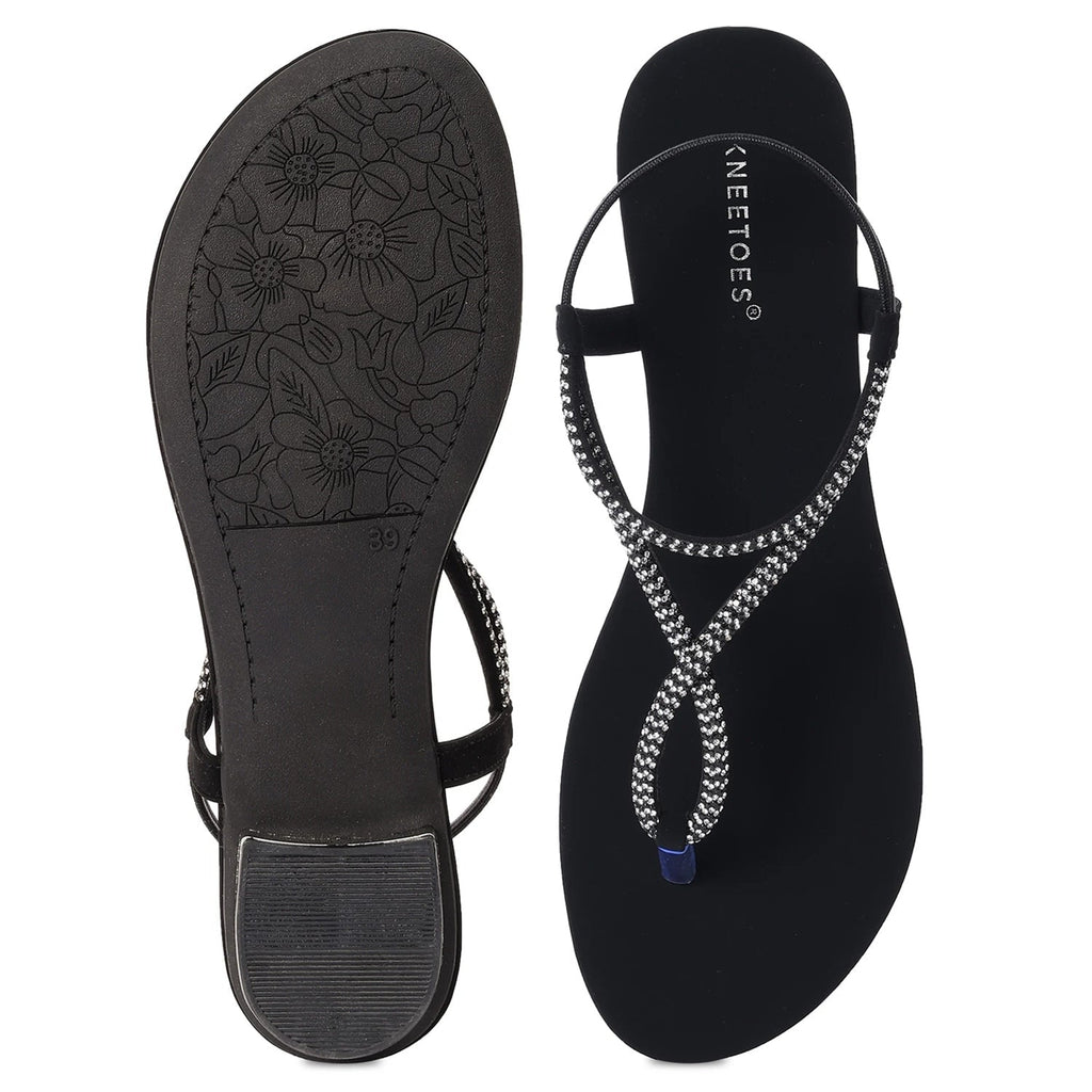 Liora - Black Thong Sandals