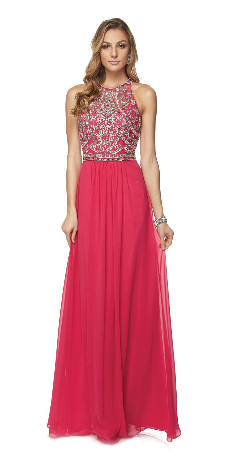 Juliet 609 A Line Chiffon Floor Length Gown Cut Out Back