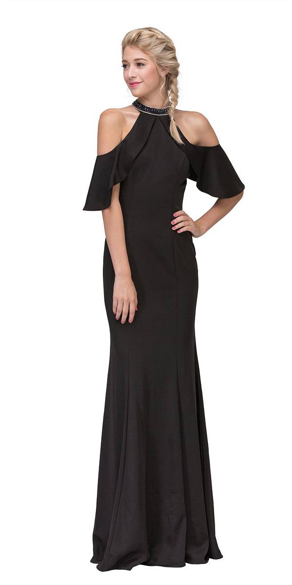 CLEARANCE - Eureka 6110 Cold Shoulder High Neckline Mermaid Gown (Size XS)