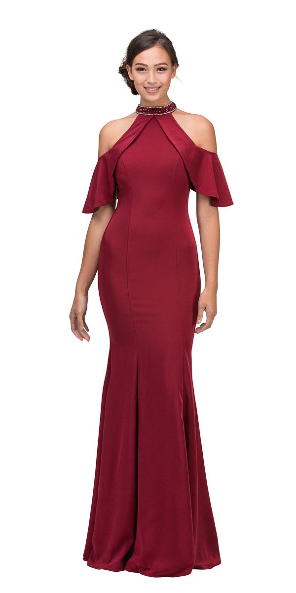 CLEARANCE - Eureka 6110 Cold Shoulder High Neckline Mermaid Gown (Size XS)