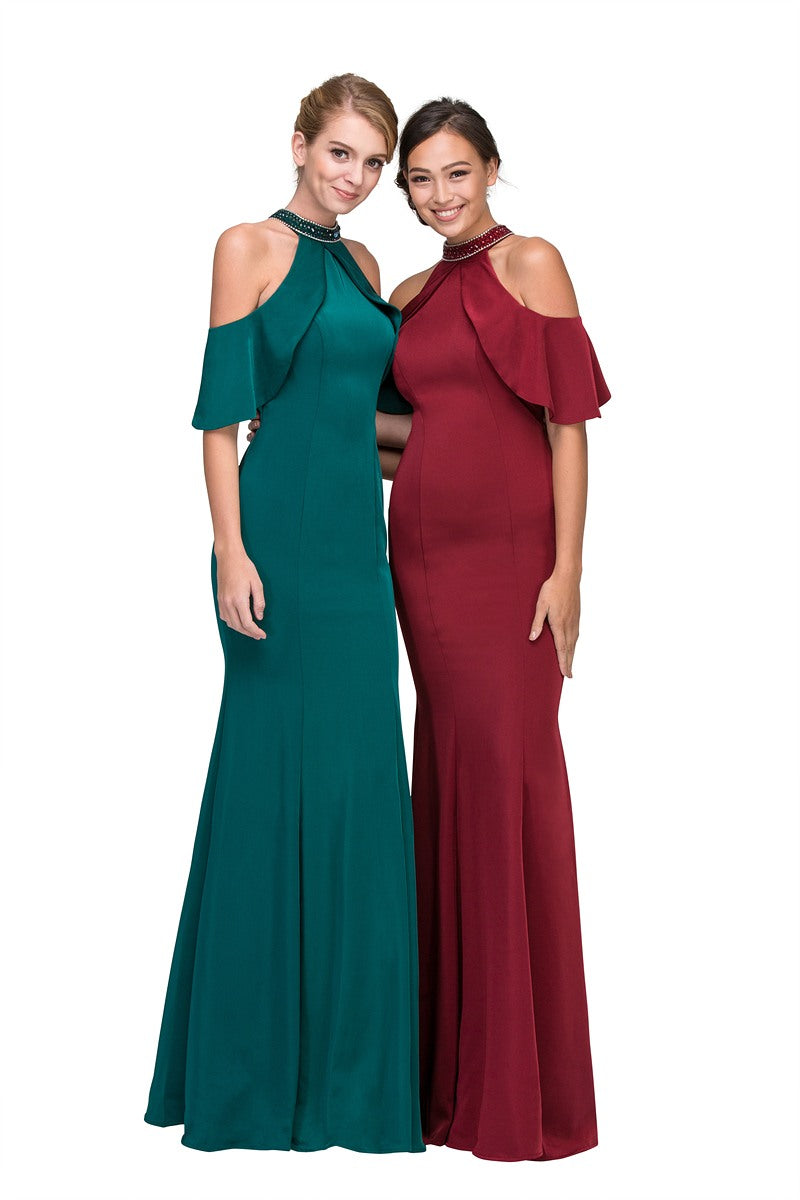 CLEARANCE - Eureka 6110 Cold Shoulder High Neckline Mermaid Gown (Size XS)
