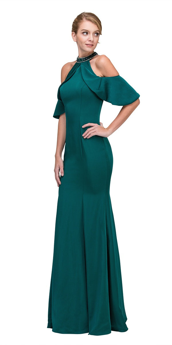 CLEARANCE - Eureka 6110 Cold Shoulder High Neckline Mermaid Gown (Size XS)