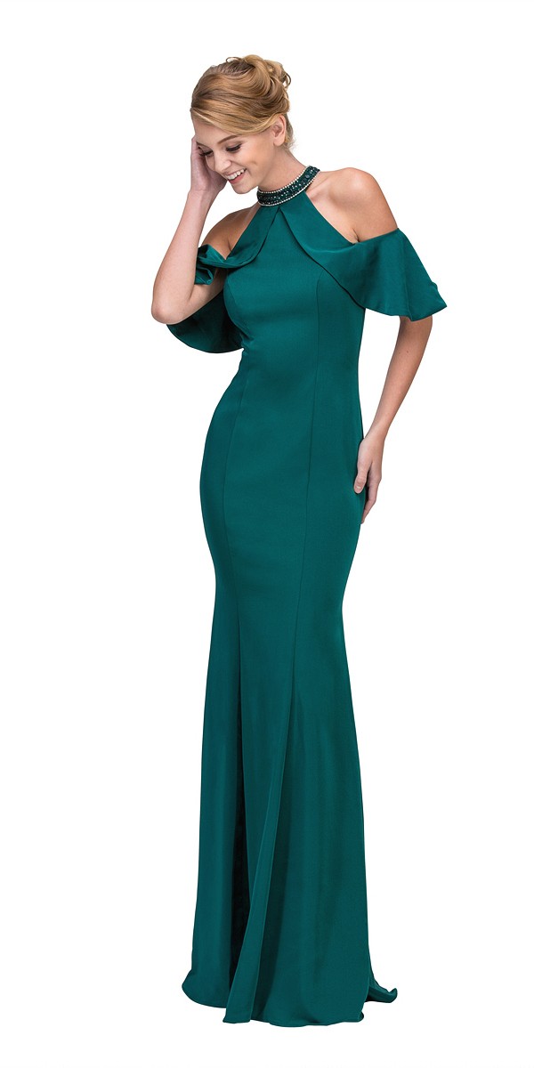 CLEARANCE - Eureka 6110 Cold Shoulder High Neckline Mermaid Gown (Size XS)