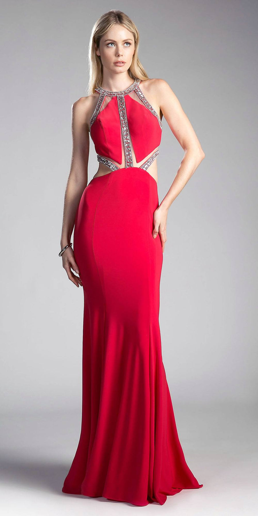 Cinderella Divine 62139 Beaded Cut Out Floor Length Dress