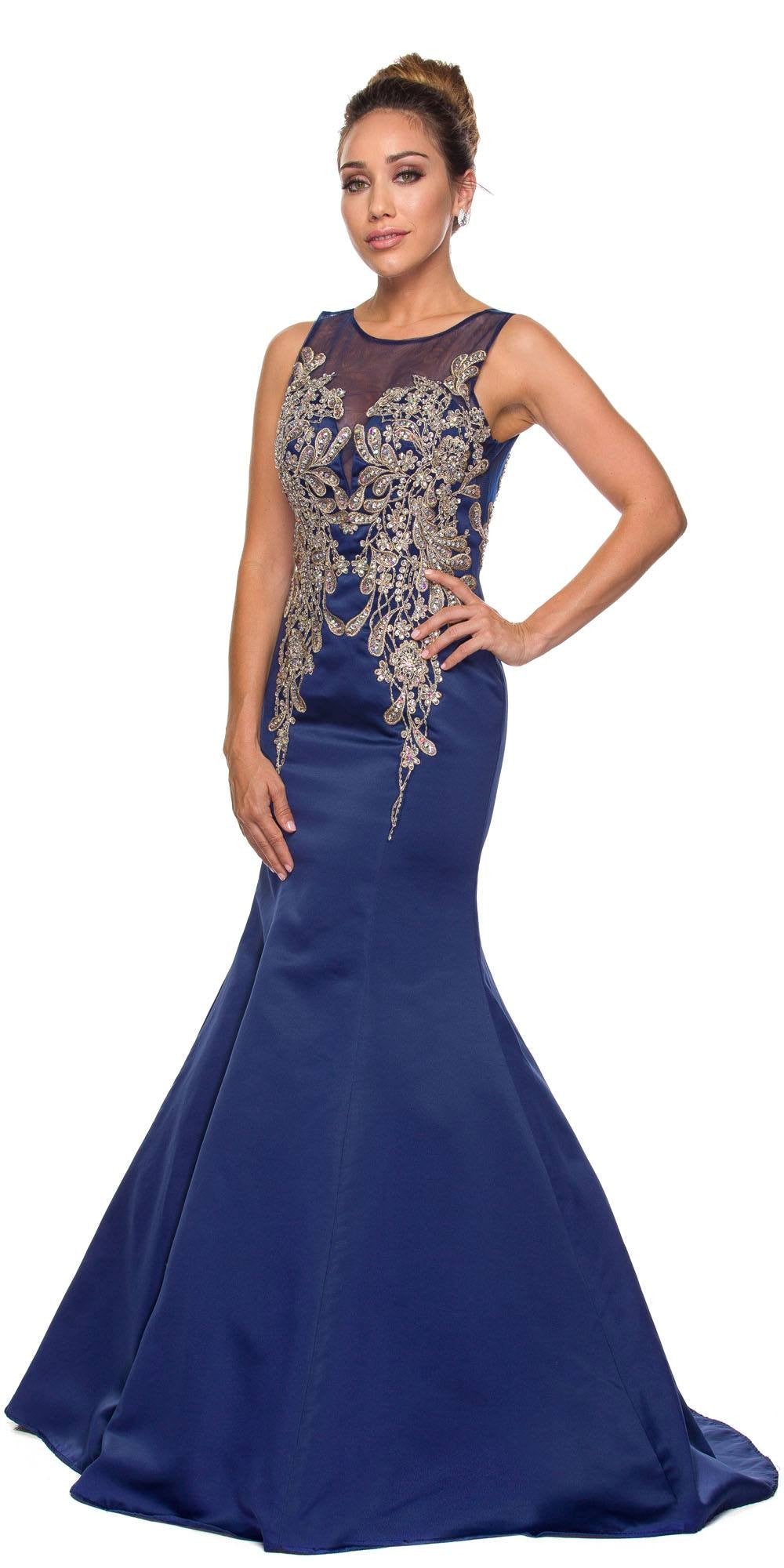Juliet 623 Trumpet Style Gown with Applique Beading