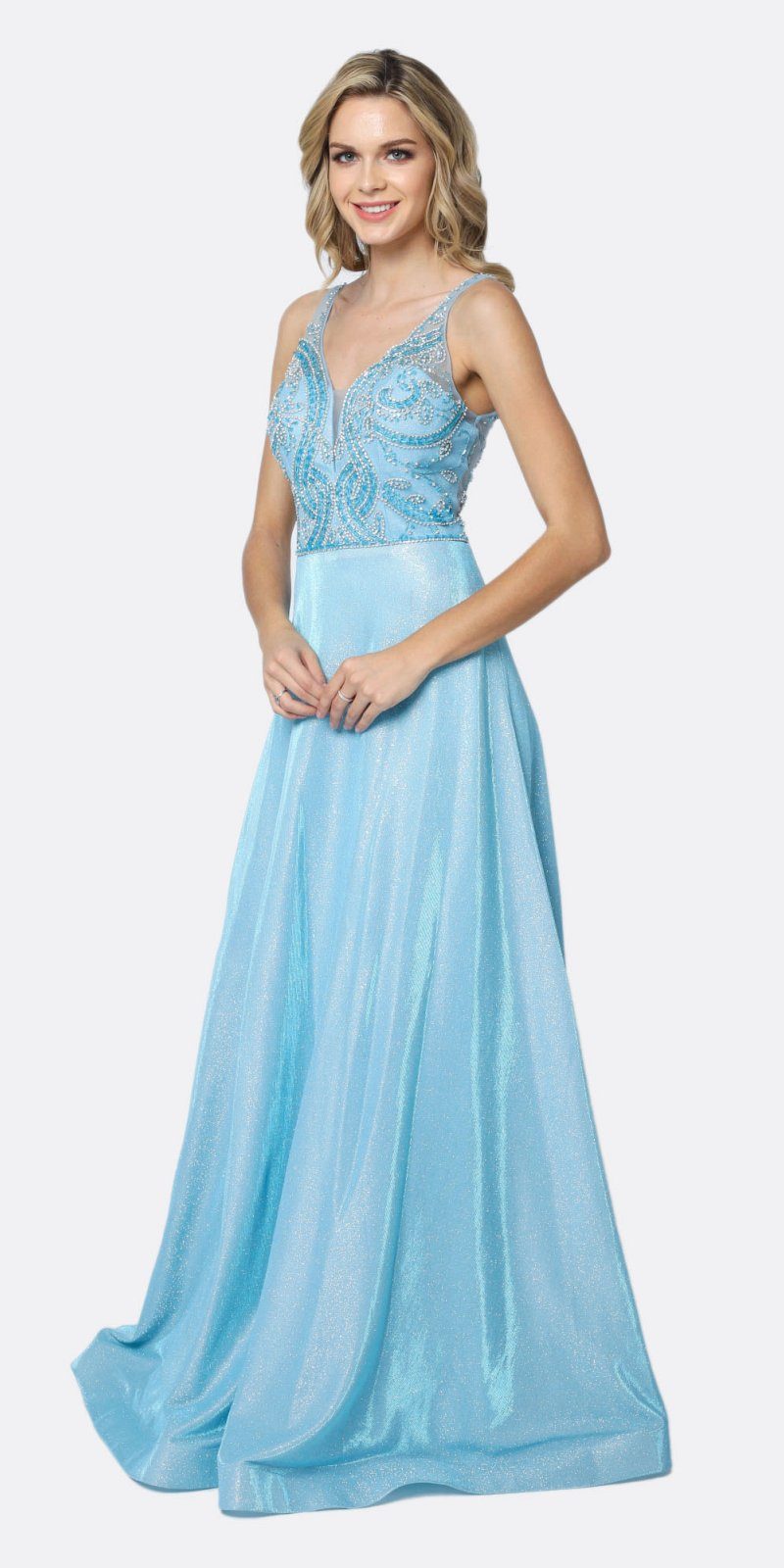 Juliet 699 Metallic Glitter Dress Embellished Bodice V-Neck Sleeveless