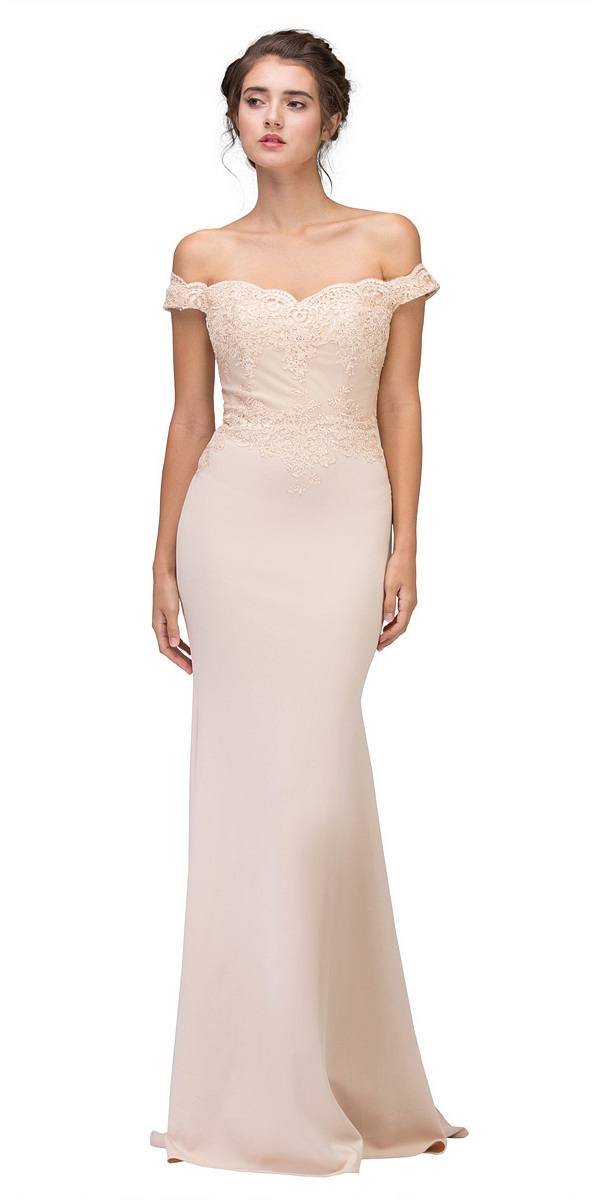 CLEARANCE - Eureka 7100 Lace Appliqued Bodice Long Dress Off-Shoulder (Size S)