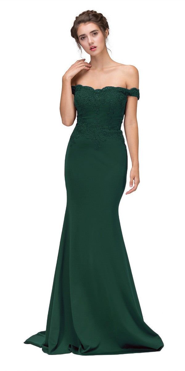 CLEARANCE - Eureka 7100 Lace Appliqued Bodice Long Dress Off-Shoulder (Size 2XL)