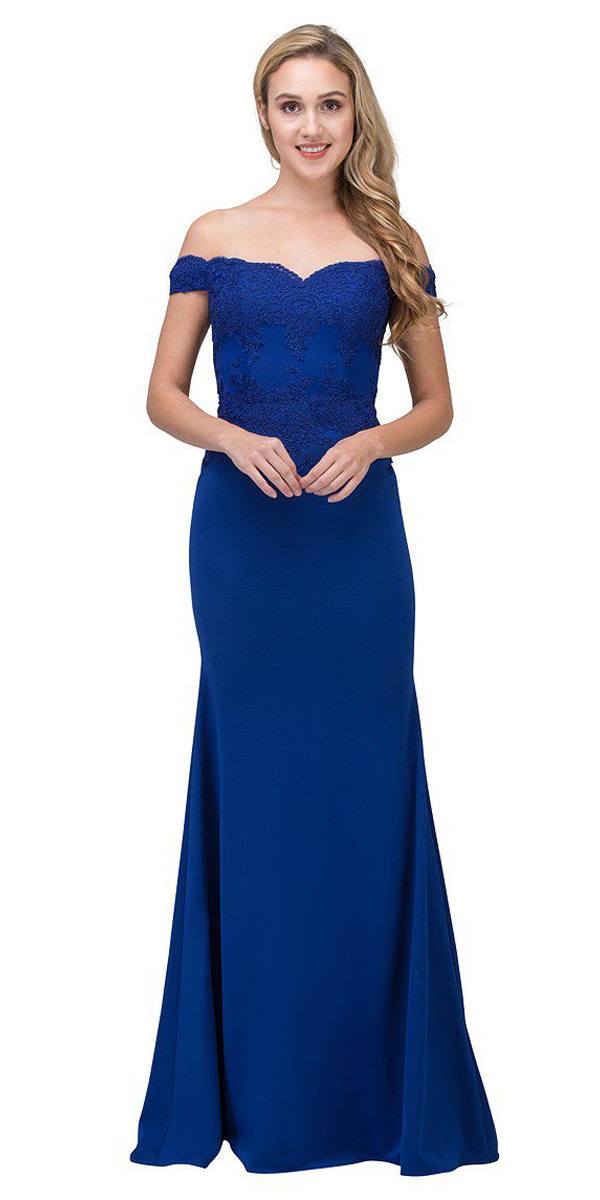 CLEARANCE - Eureka 7100 Lace Appliqued Bodice Long Dress Off-Shoulder (Size S)