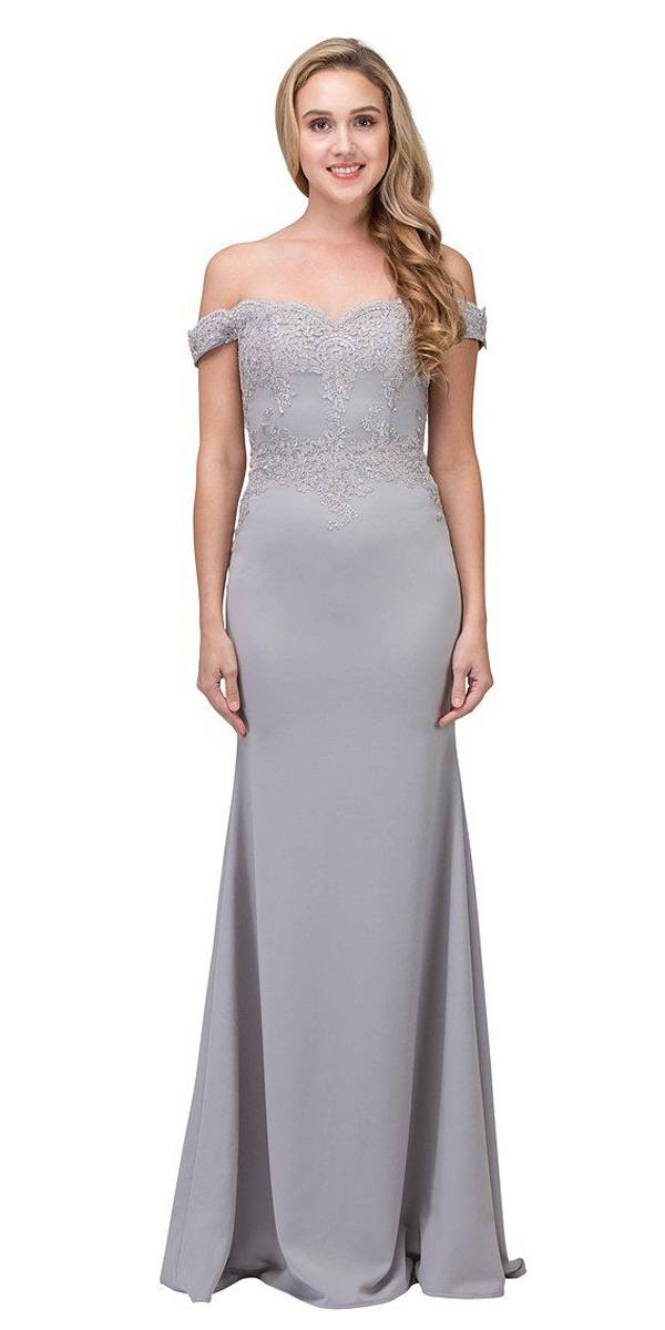 CLEARANCE - Eureka 7100 Lace Appliqued Bodice Long Dress Off-Shoulder (Size S)