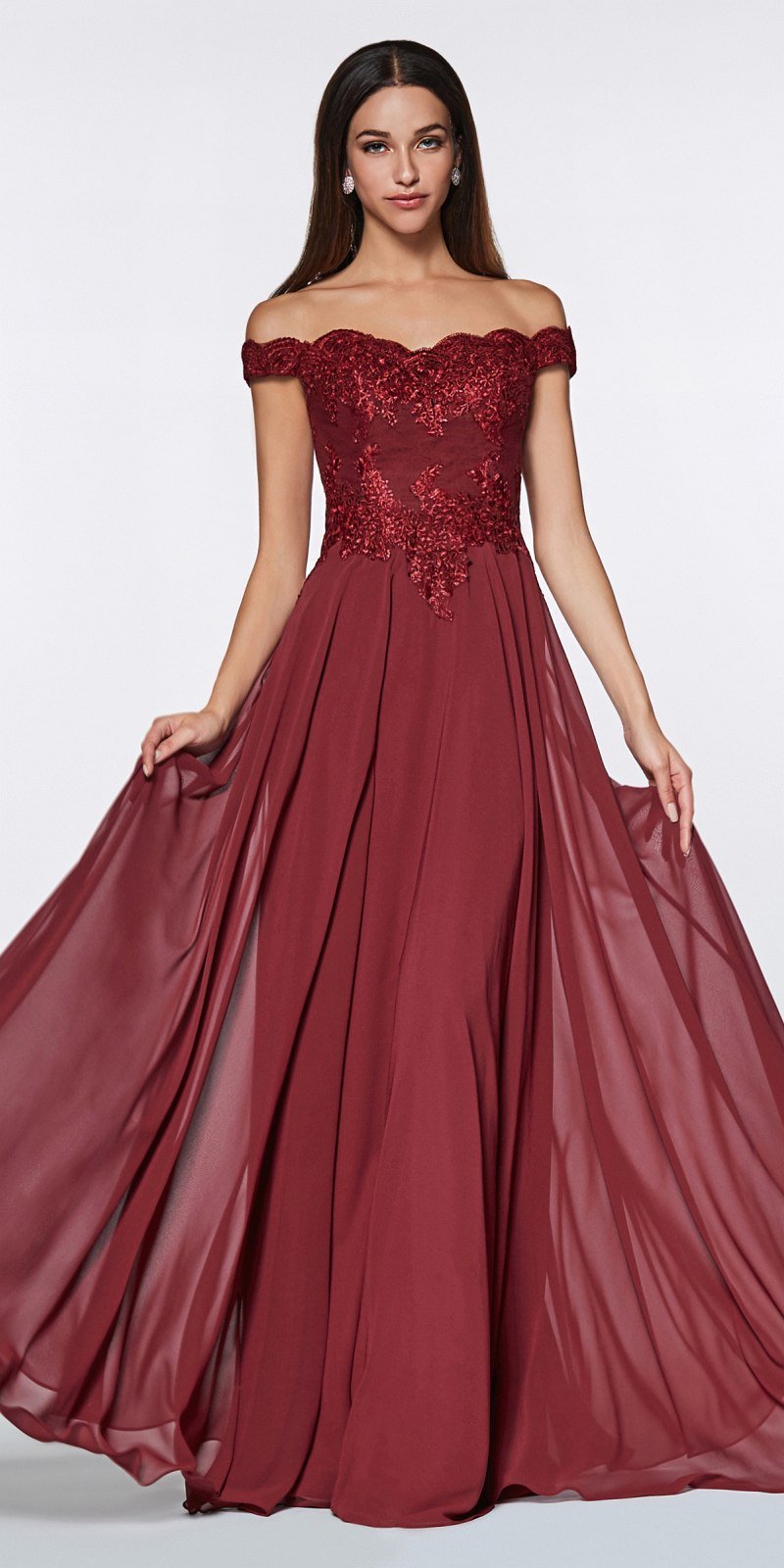 Cinderella Divine 7258W Off The Shoulder Long  Gown