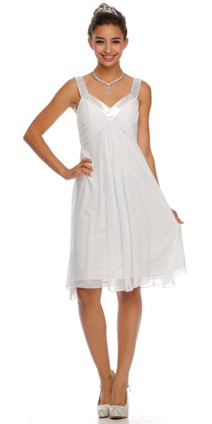 CLEARANCE - Juliet 732 Chiffon Dress Knee Length Rhinestones Straps Gown (Size L)