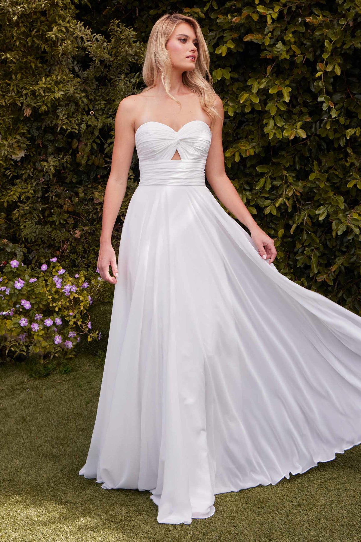 Ladivine 7435W Strapless Chiffon A-Line Off-White Dress