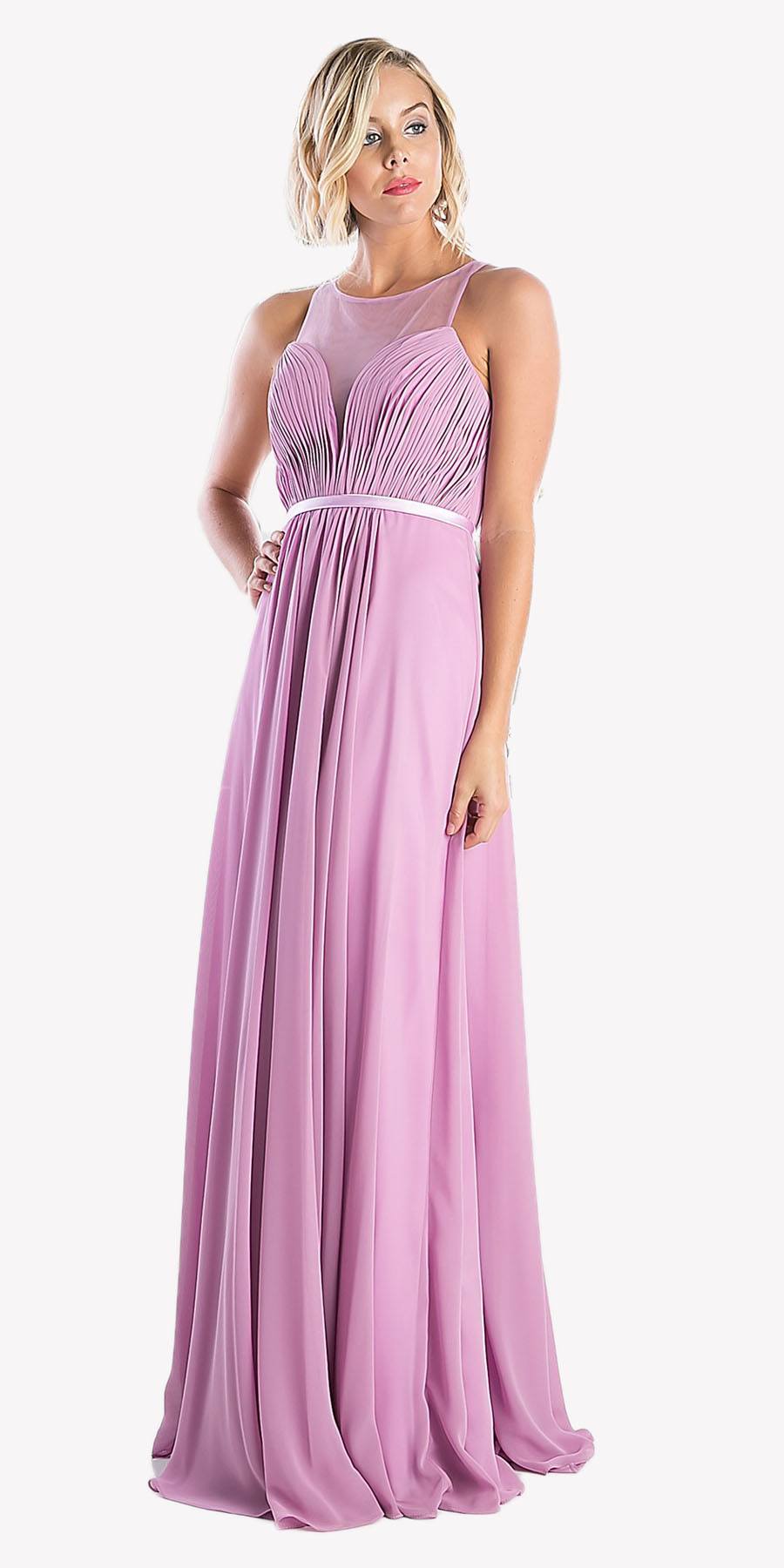 Cinderella Divine 7458 Illusion Sweetheart Long Chiffon Dress