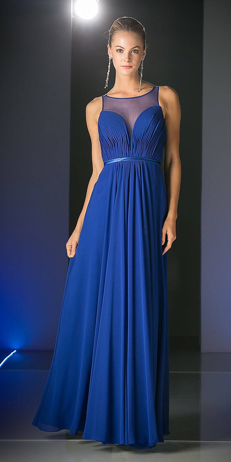 Cinderella Divine 7458 Illusion Sweetheart Long Chiffon Dress