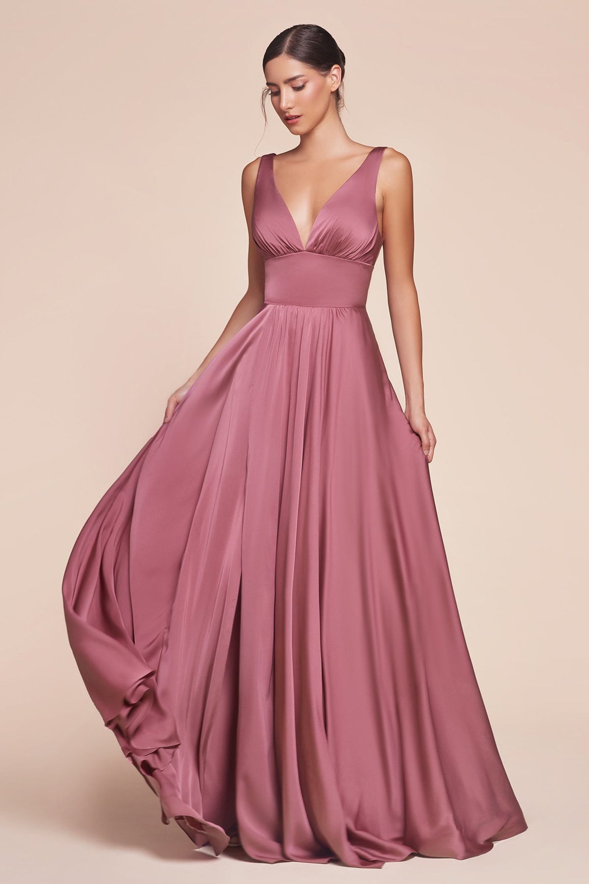 Ladivine 7469 Long Formal Evening Satin Dress with Slit