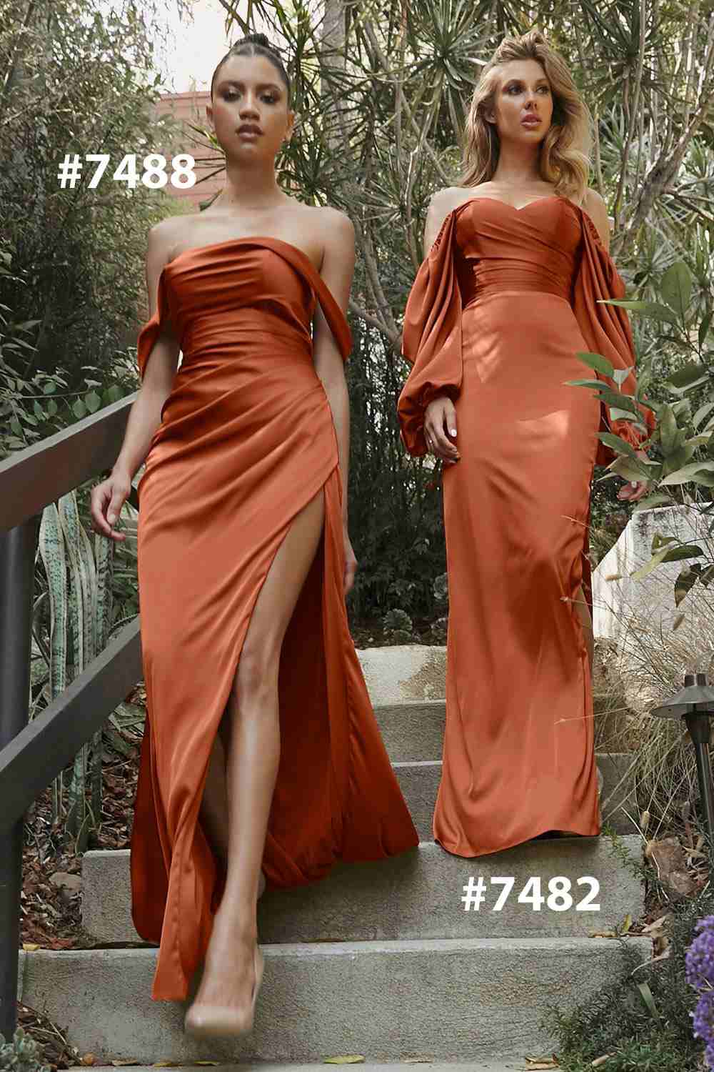 Cinderella Divine 7482C Long Sleeve Off the Shoulder Soft Satin Fitted Dress
